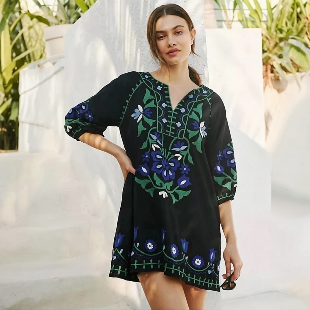 Anthropologie x Roller Rabbit Lavandou Grace Dress Size XS Mini Embroidered Boho